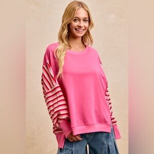 BiBi French Terry Stripe Combo Sweatshirt with Open Seam 10010019521